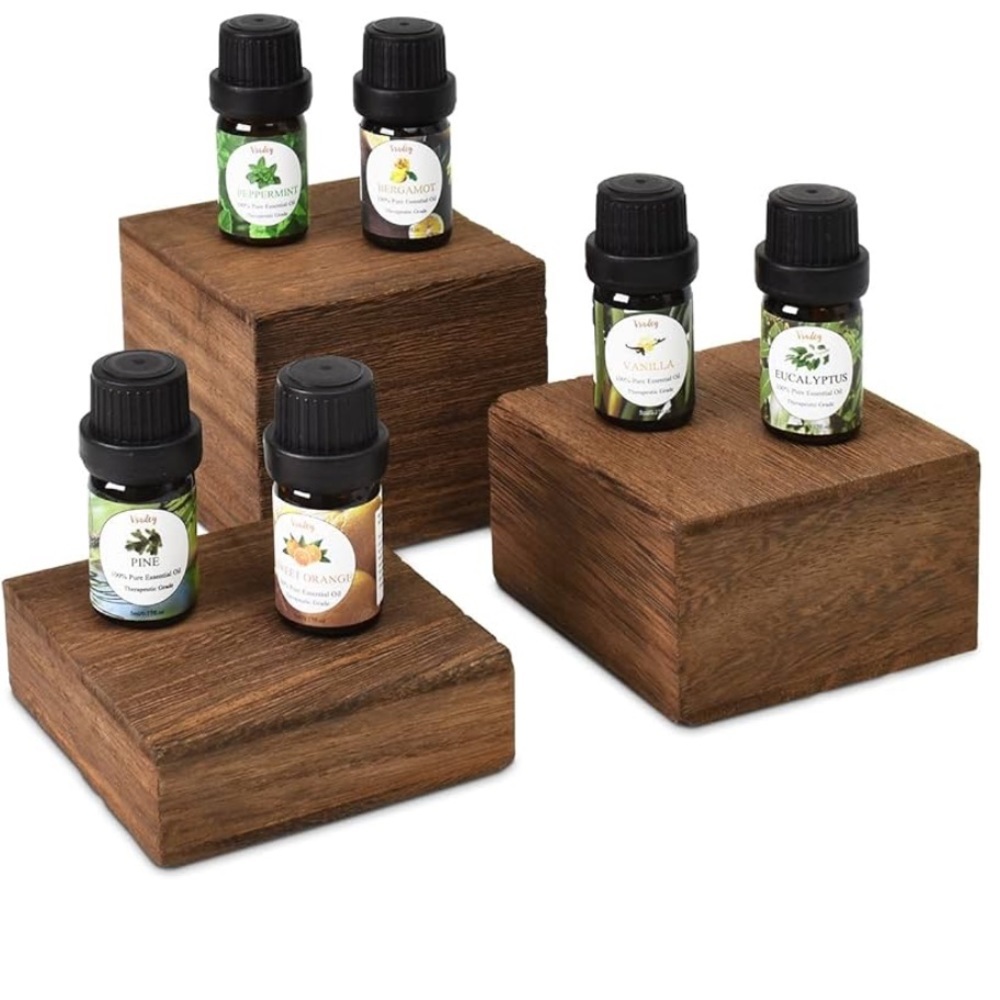 Mooca Wooden 3 Pcs Square Risers for Display, Brown Color X 4
